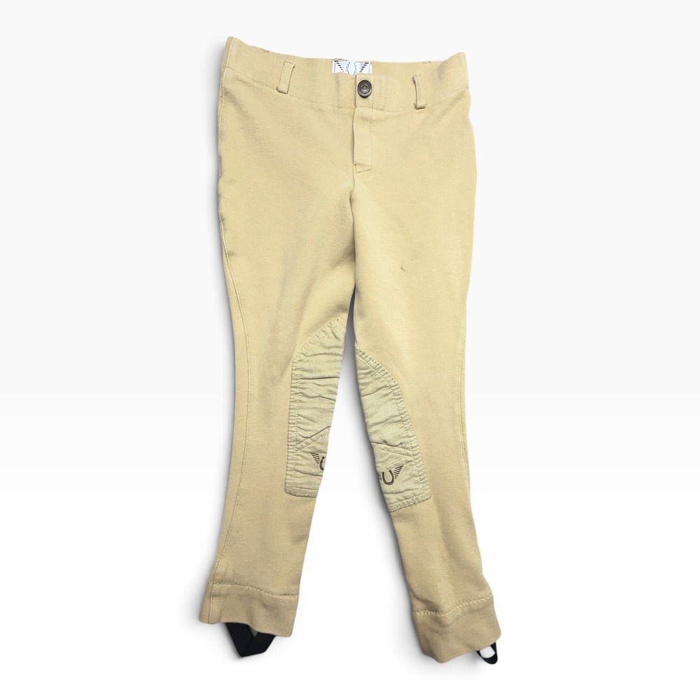 TuffRider Kids Tan Equestrian Riding Breeches with Knee Patches and Stirrups